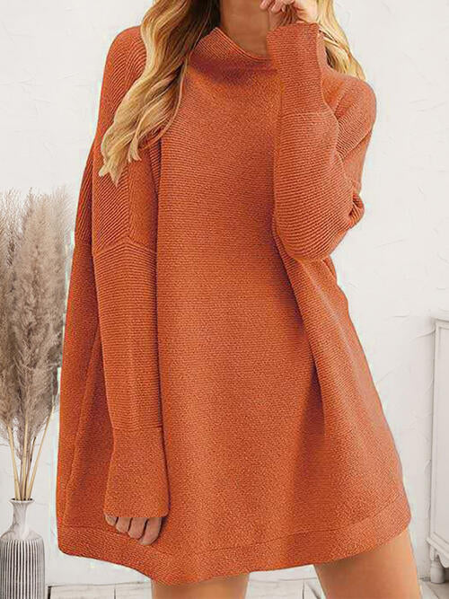 Round Neck Long Sleeve Sweater Dress