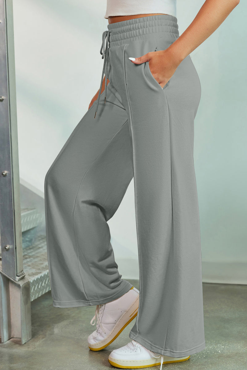 Drawstring Wide Leg Pants with Pockets